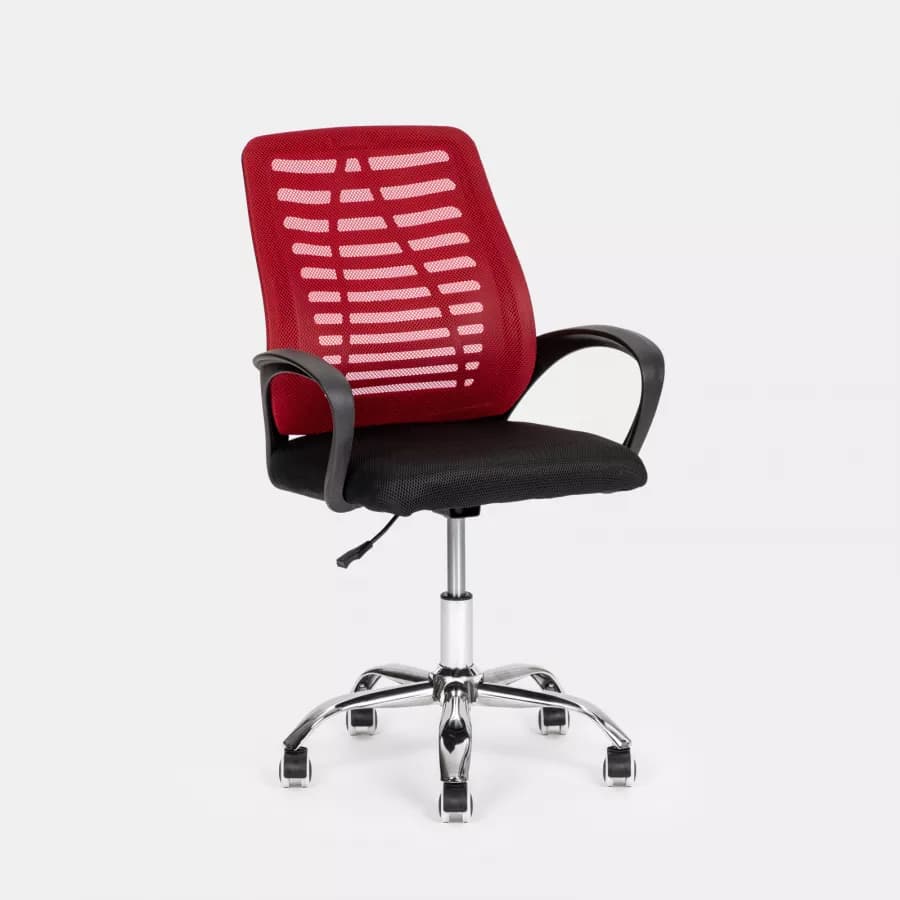Sedia da ufficio girevole in tessuto mesh nero e schienale traspirante rosso - Storex