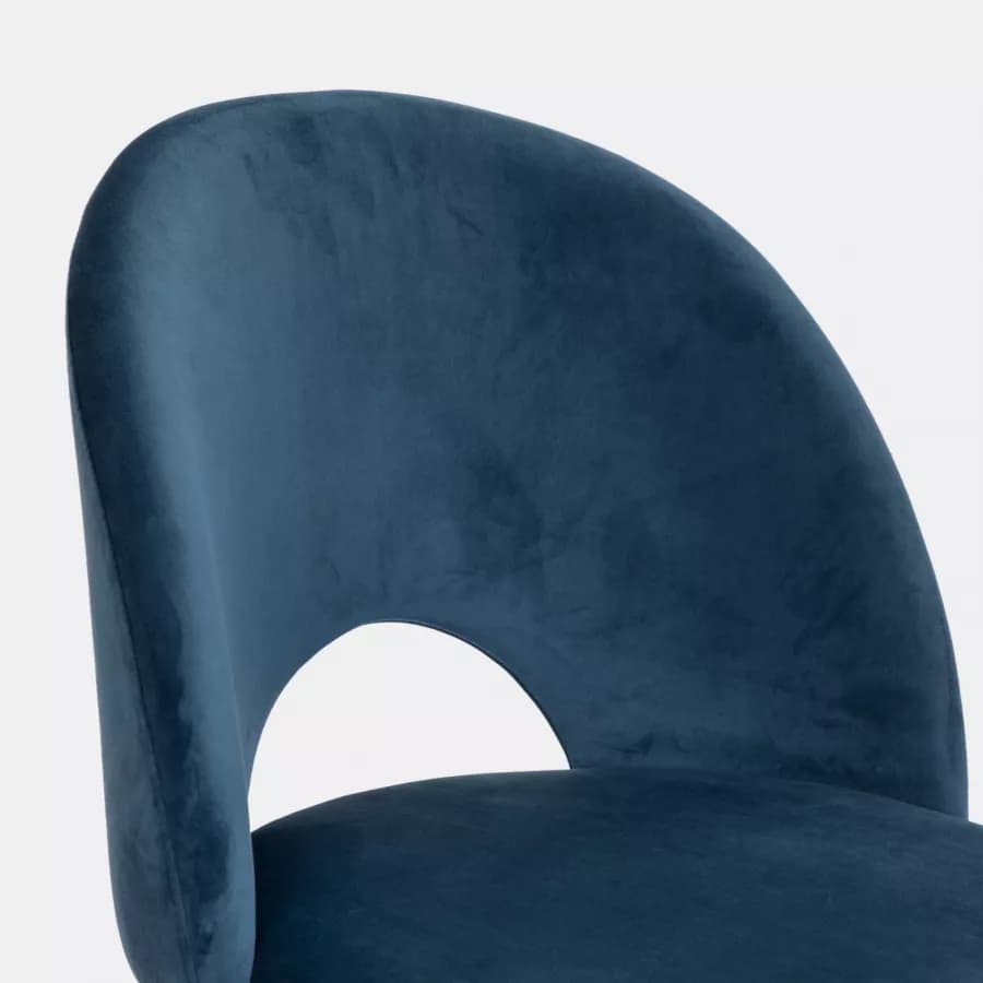 Sedia da ufficio girevole in velluto blu scuro con base in metallo nero - Kimmy Roller