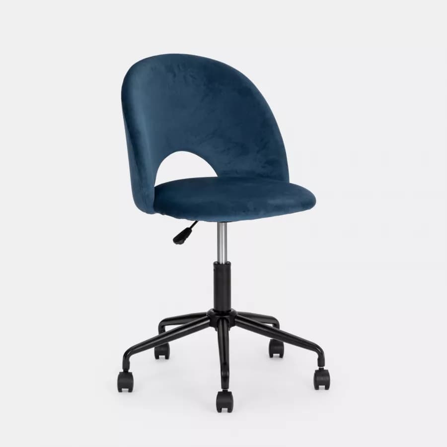 Sedia da ufficio girevole in velluto blu scuro con base in metallo nero - Kimmy Roller