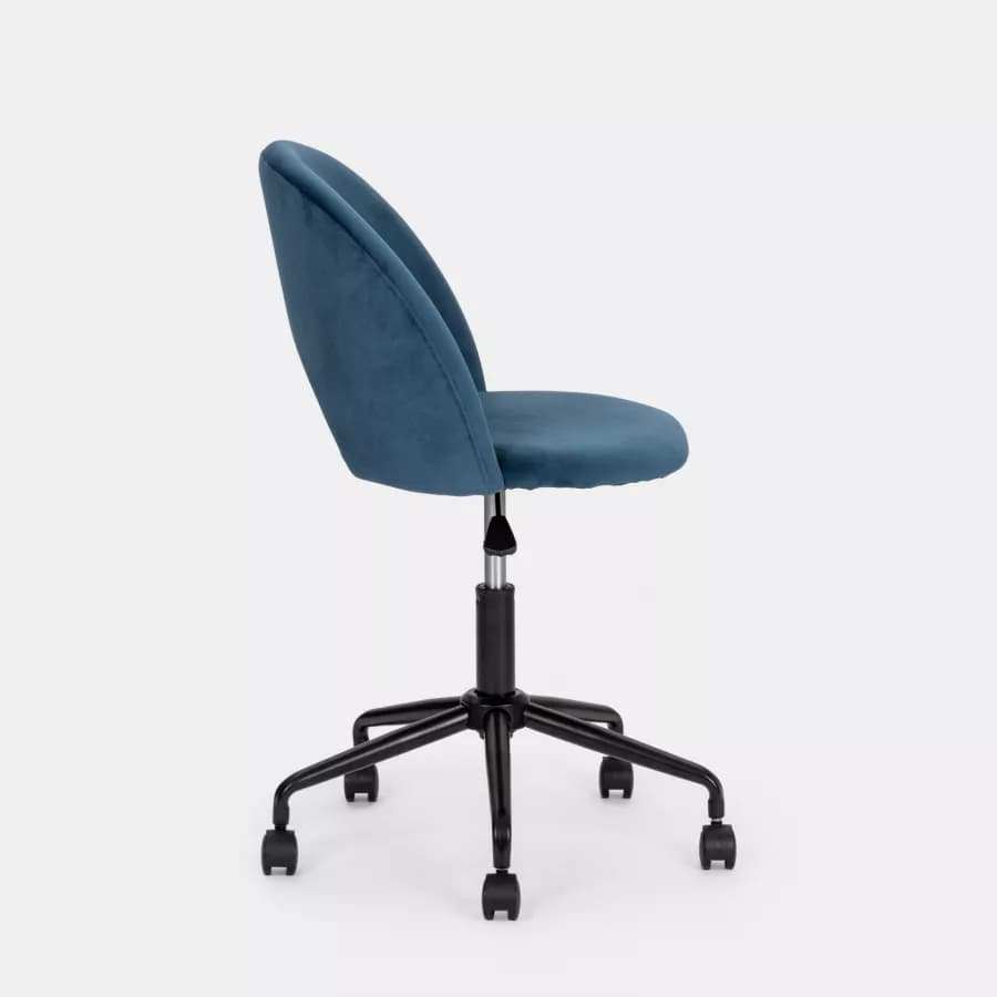 Sedia da ufficio girevole in velluto blu scuro con base in metallo nero - Kimmy Roller