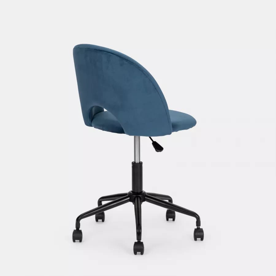Sedia da ufficio girevole in velluto blu scuro con base in metallo nero - Kimmy Roller