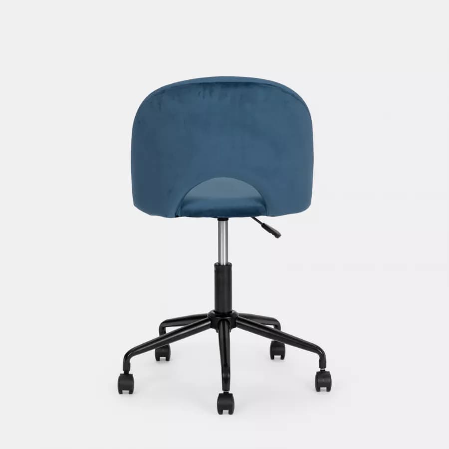 Sedia da ufficio girevole in velluto blu scuro con base in metallo nero - Kimmy Roller