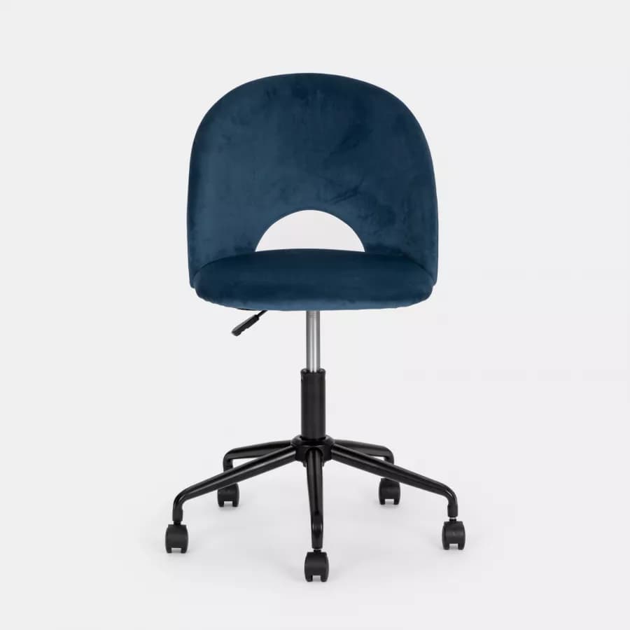 Sedia da ufficio girevole in velluto blu scuro con base in metallo nero - Kimmy Roller