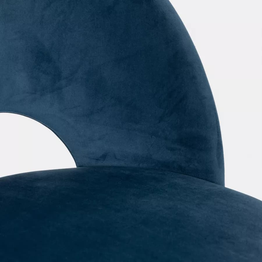 Sedia da ufficio girevole in velluto blu scuro con base in metallo nero - Kimmy Roller