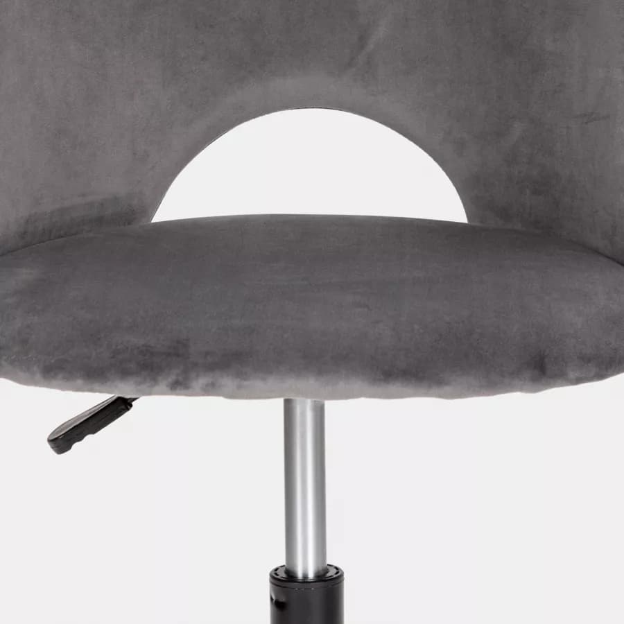 Sedia da ufficio girevole in velluto grigio con base in metallo nero - Kimmy Roller