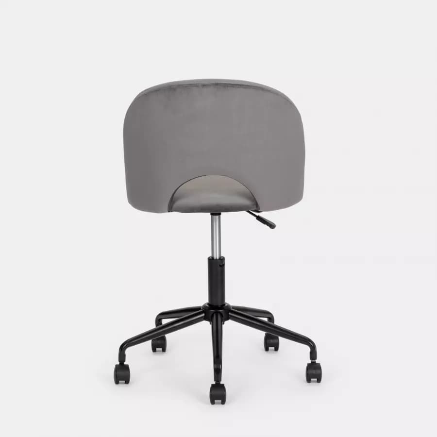 Sedia da ufficio girevole in velluto grigio con base in metallo nero - Kimmy Roller
