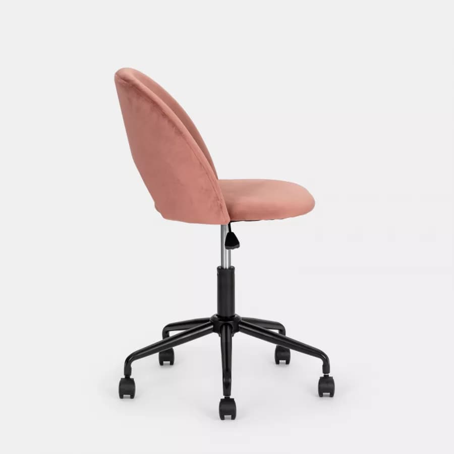 Sedia da ufficio girevole in velluto rosa antico con base in metallo nero - Kimmy Roller