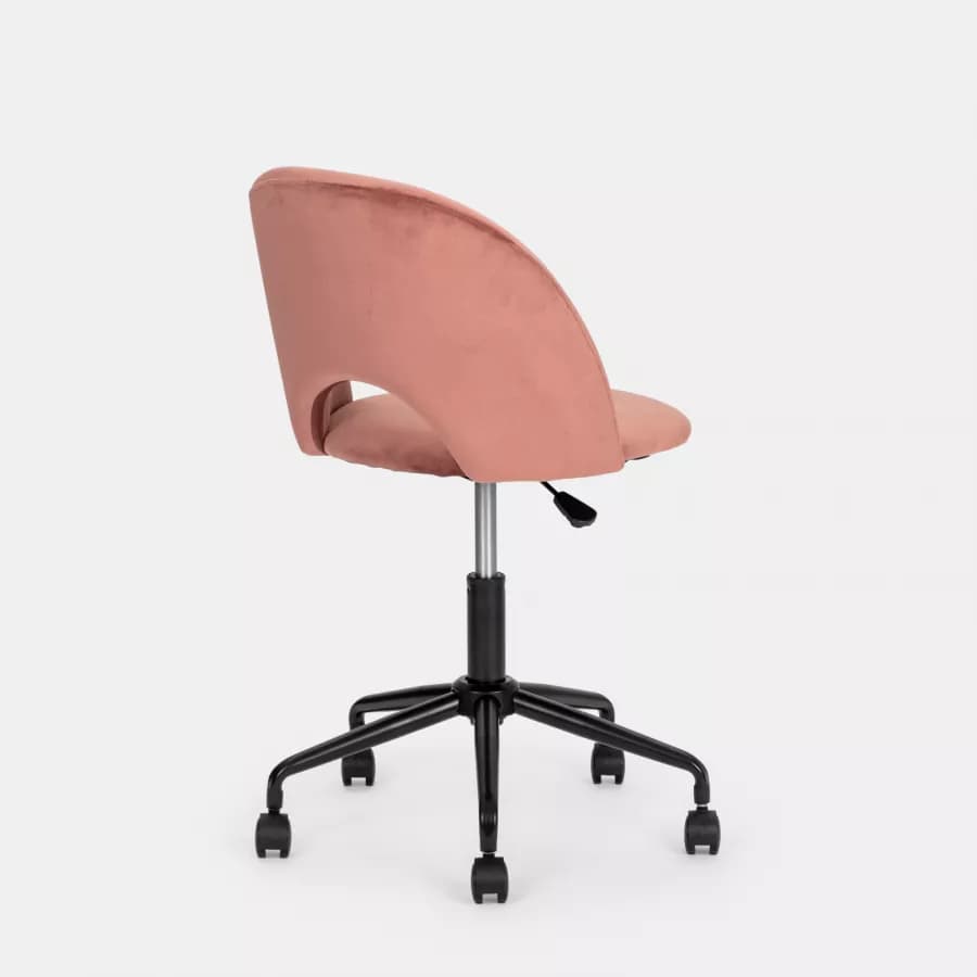 Sedia da ufficio girevole in velluto rosa antico con base in metallo nero - Kimmy Roller