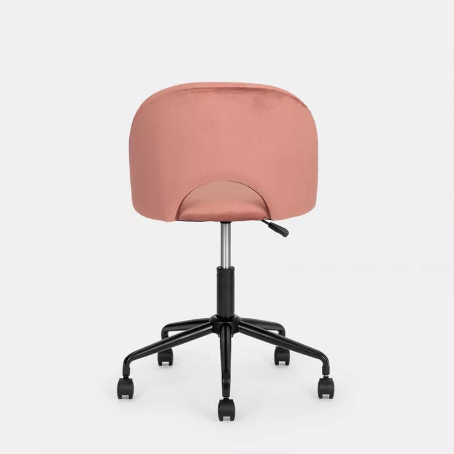 Sedia da ufficio girevole in velluto rosa antico con base in metallo nero - Kimmy Roller