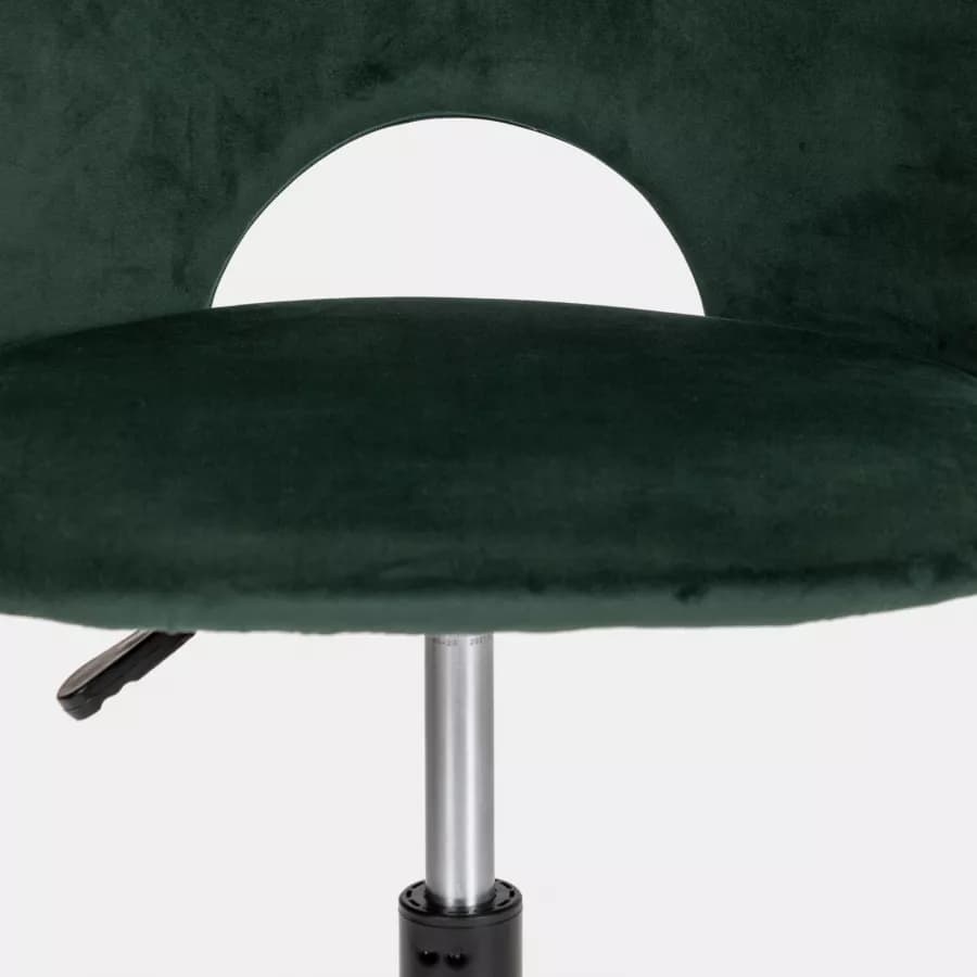 Sedia da ufficio girevole in velluto verde scuro con base in metallo nero - Kimmy Roller