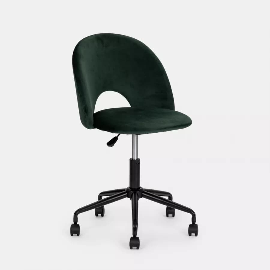 Sedia da ufficio girevole in velluto verde scuro con base in metallo nero - Kimmy Roller