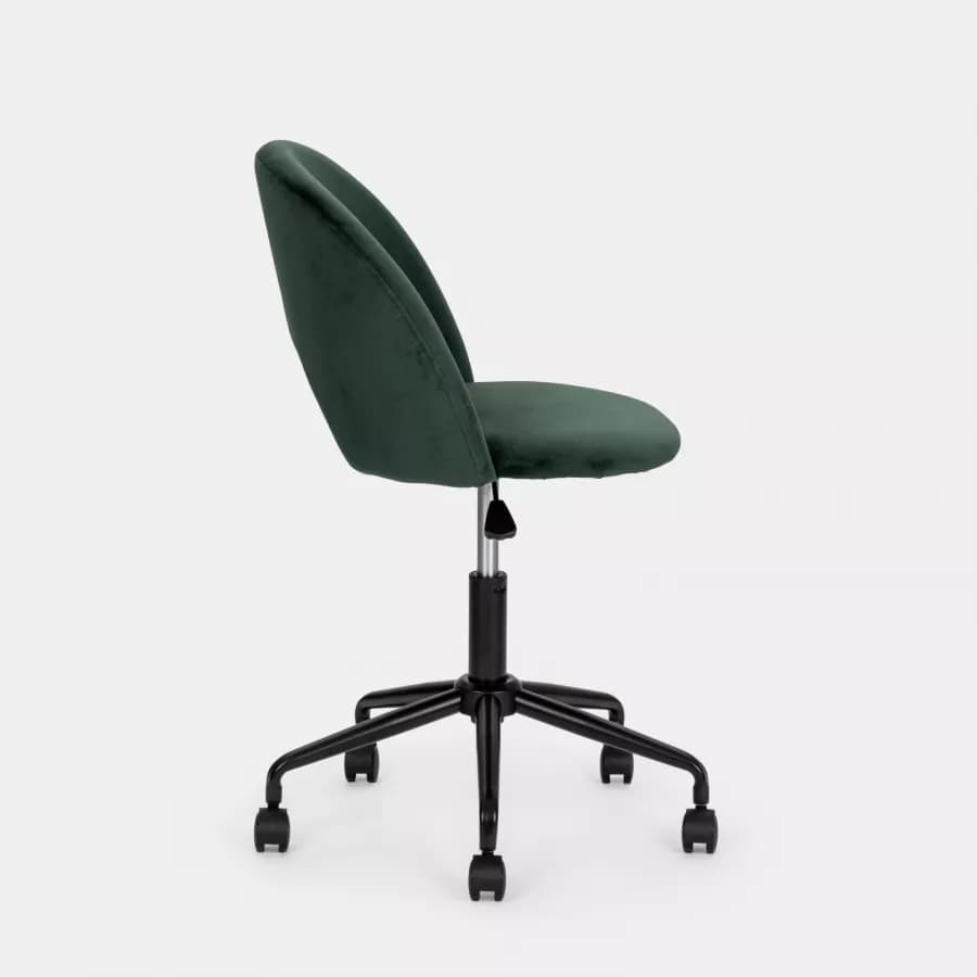 Sedia da ufficio girevole in velluto verde scuro con base in metallo nero - Kimmy Roller