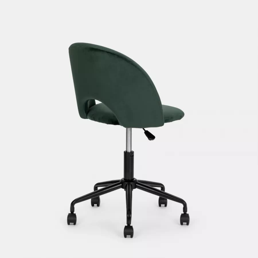 Sedia da ufficio girevole in velluto verde scuro con base in metallo nero - Kimmy Roller