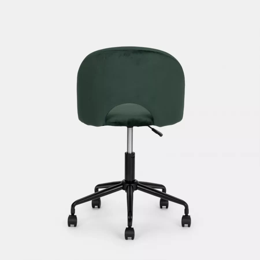 Sedia da ufficio girevole in velluto verde scuro con base in metallo nero - Kimmy Roller