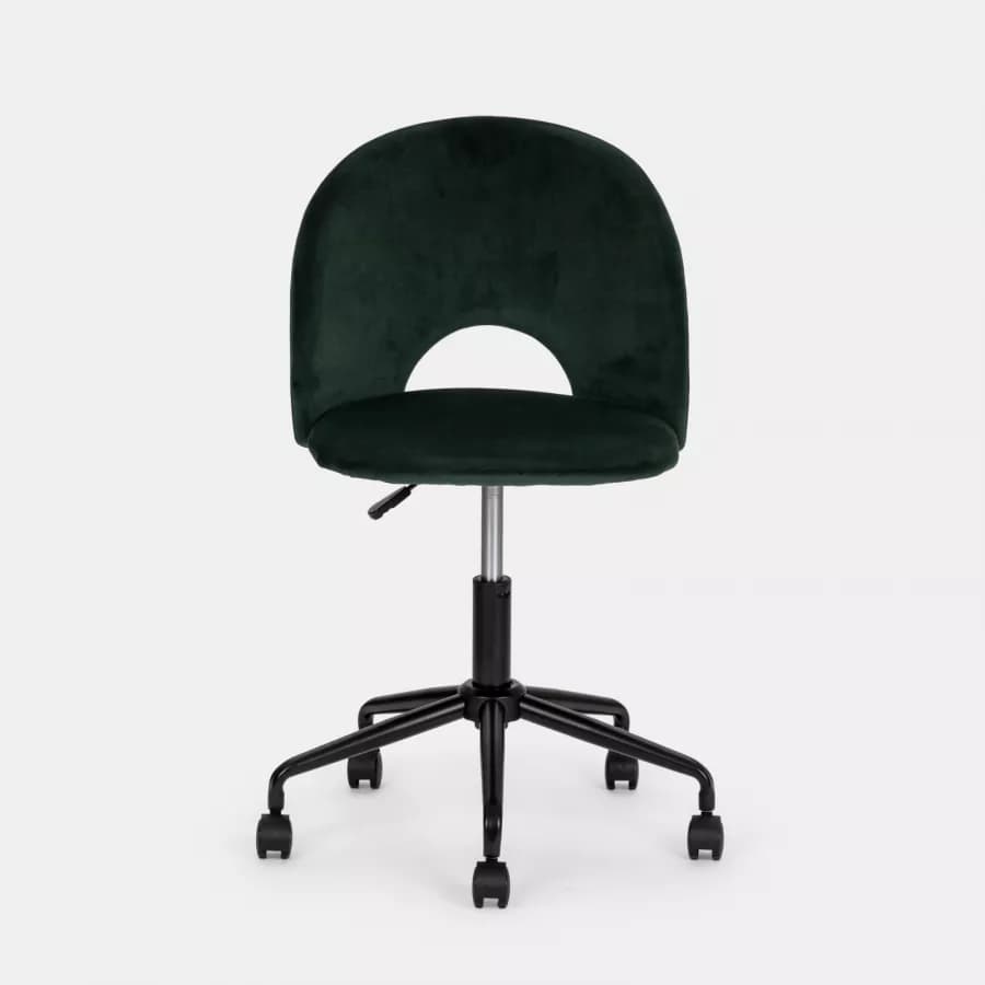 Sedia da ufficio girevole in velluto verde scuro con base in metallo nero - Kimmy Roller