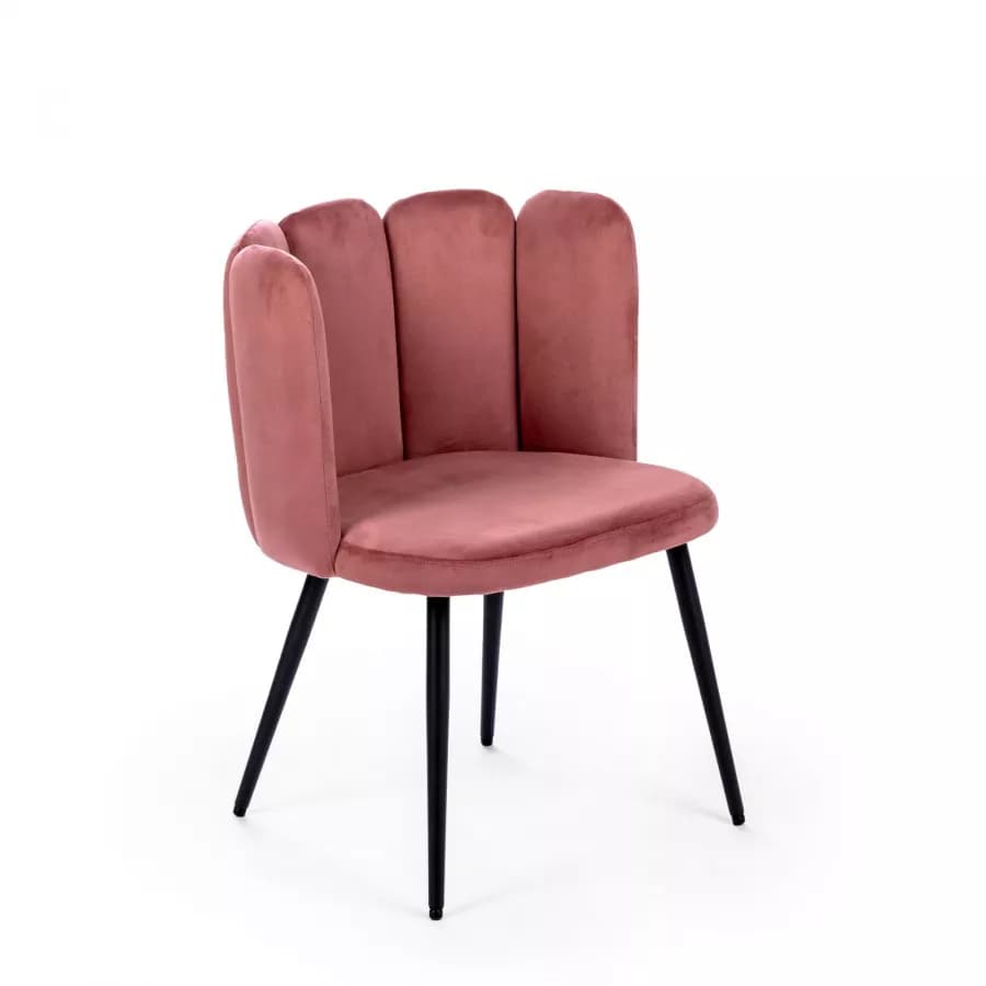 Sedia imbottita in velluto rosa con schienale a conchiglia - Roshelle