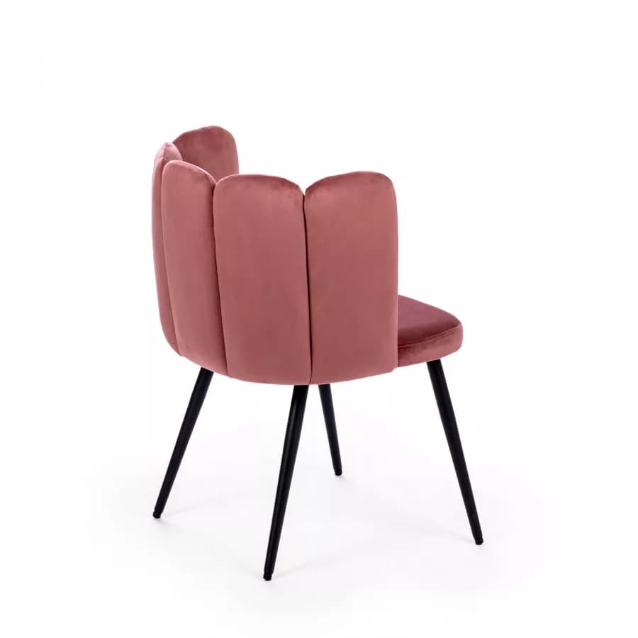 Sedia imbottita in velluto rosa con schienale a conchiglia - Roshelle