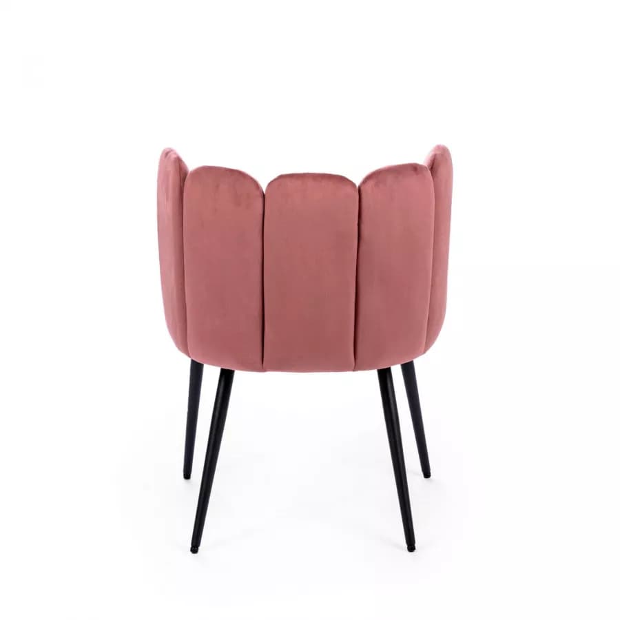 Sedia imbottita in velluto rosa con schienale a conchiglia - Roshelle