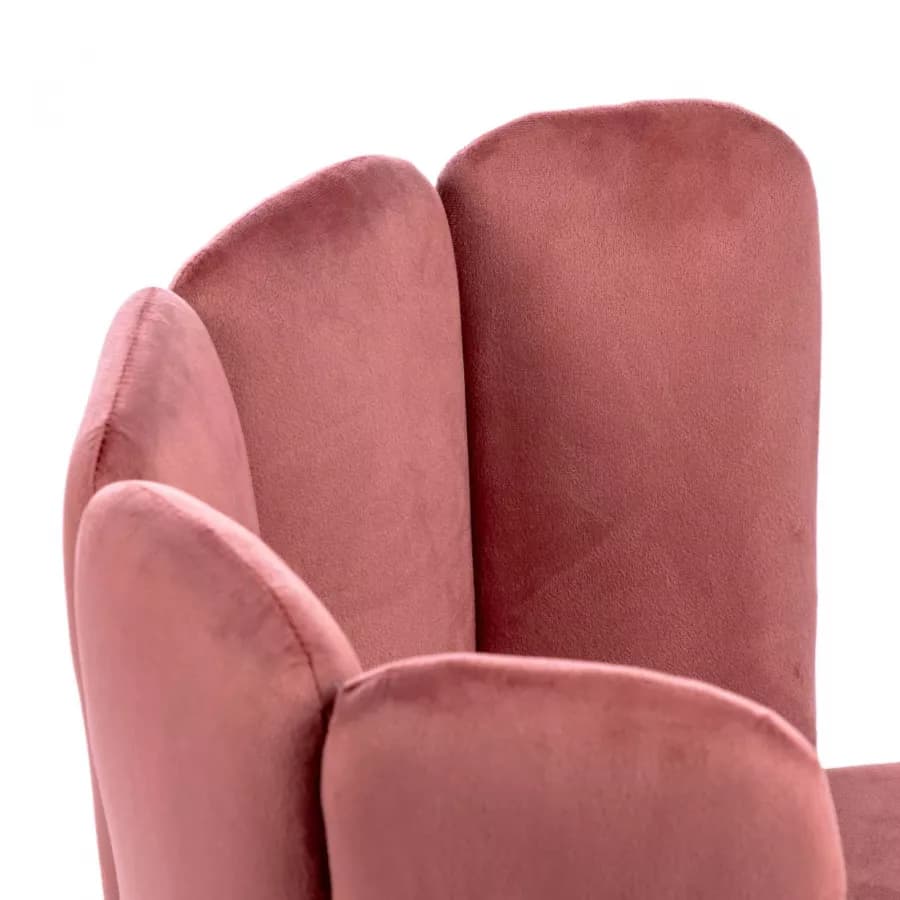 Sedia imbottita in velluto rosa con schienale a conchiglia - Roshelle