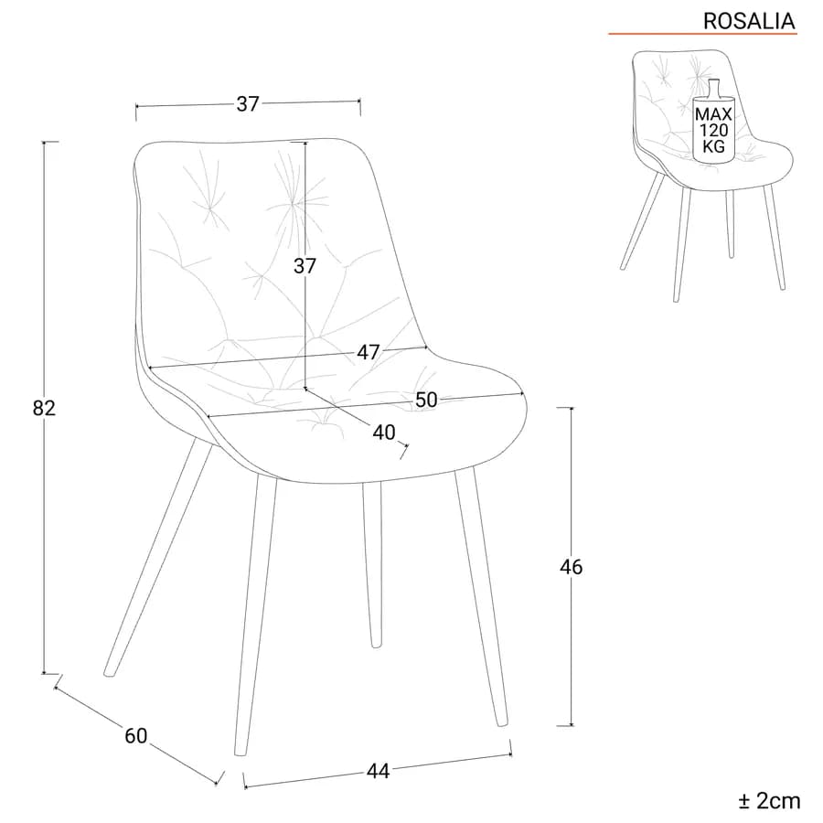 Sedia imbottita trapuntata in velluto antracite - Rosalia