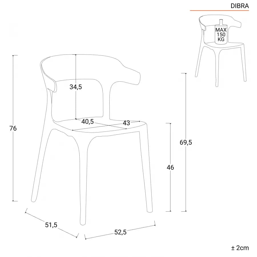 Sedia impilabile con braccioli design in polipropilene bianco - Dibra