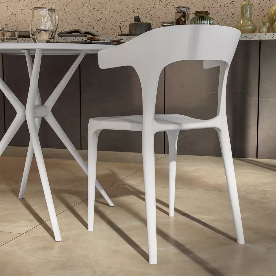 Sedia impilabile con braccioli design in polipropilene bianco - Dibra