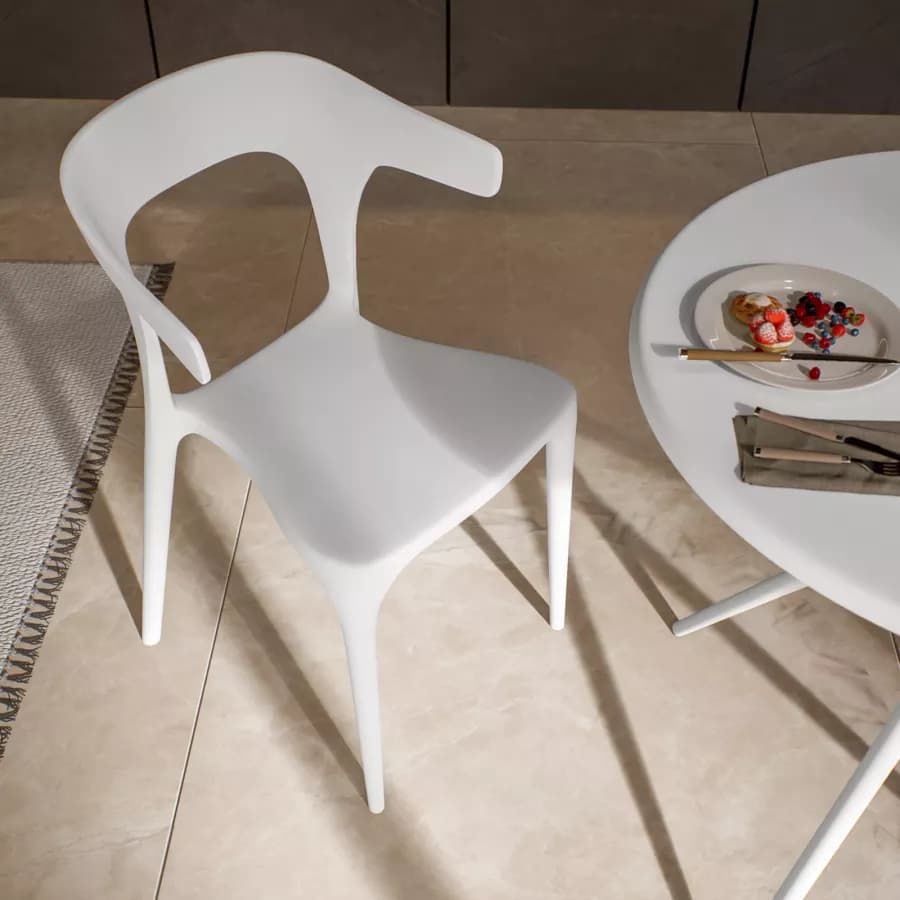 Sedia impilabile con braccioli design in polipropilene bianco - Dibra