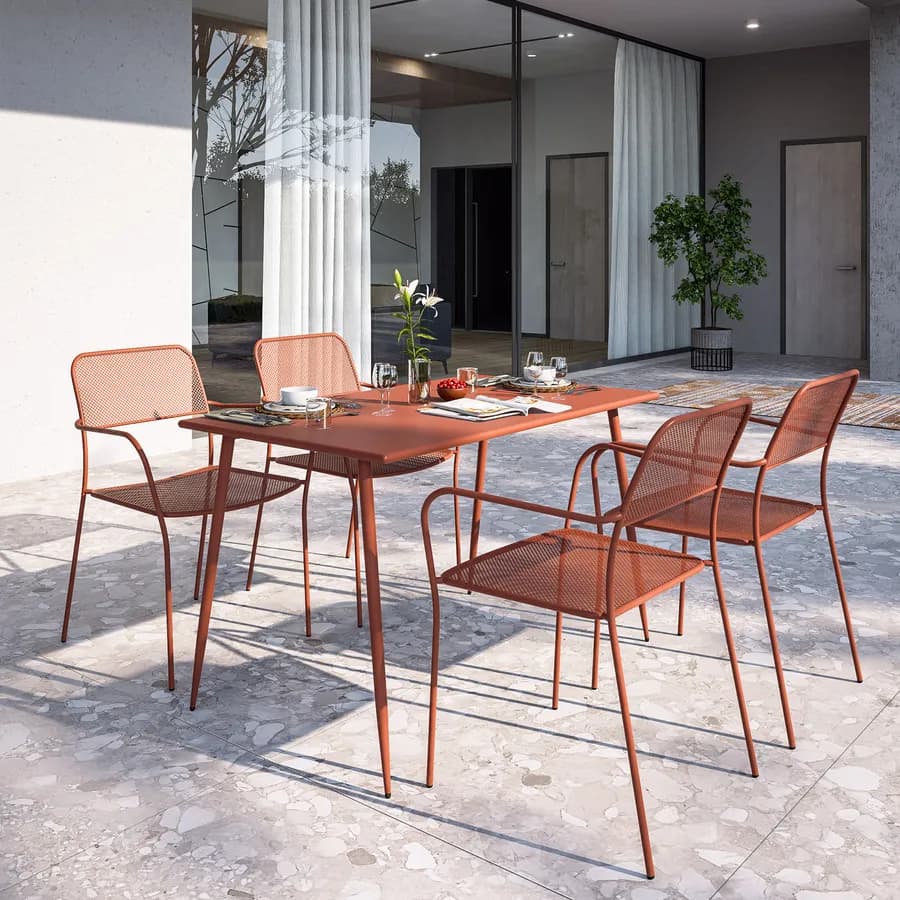 Sedia da esterno con braccioli impilabile in acciaio terracotta - Faber