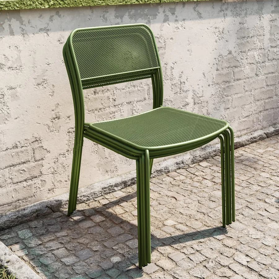 Sedia da esterno impilabile in acciaio verde oliva - Faber
