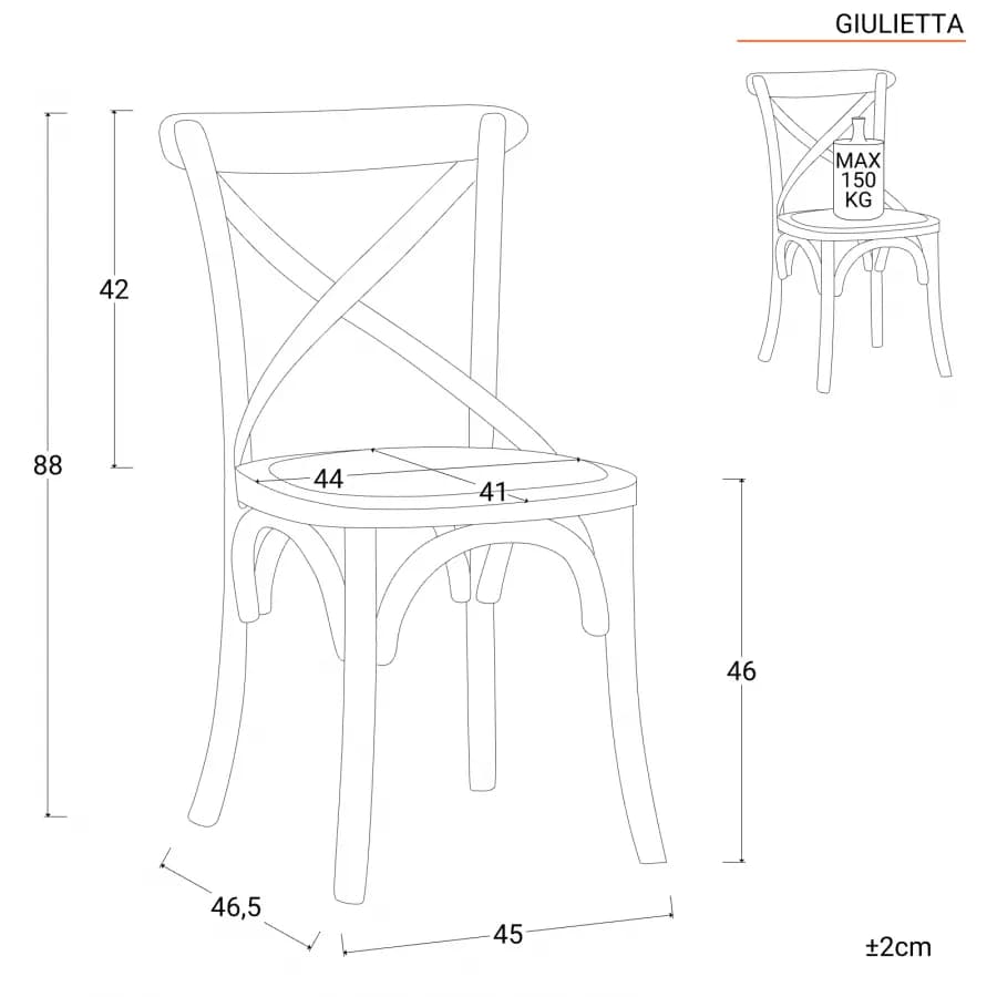Sedia in legno di olmo bianco con seduta in rattan - Giulietta