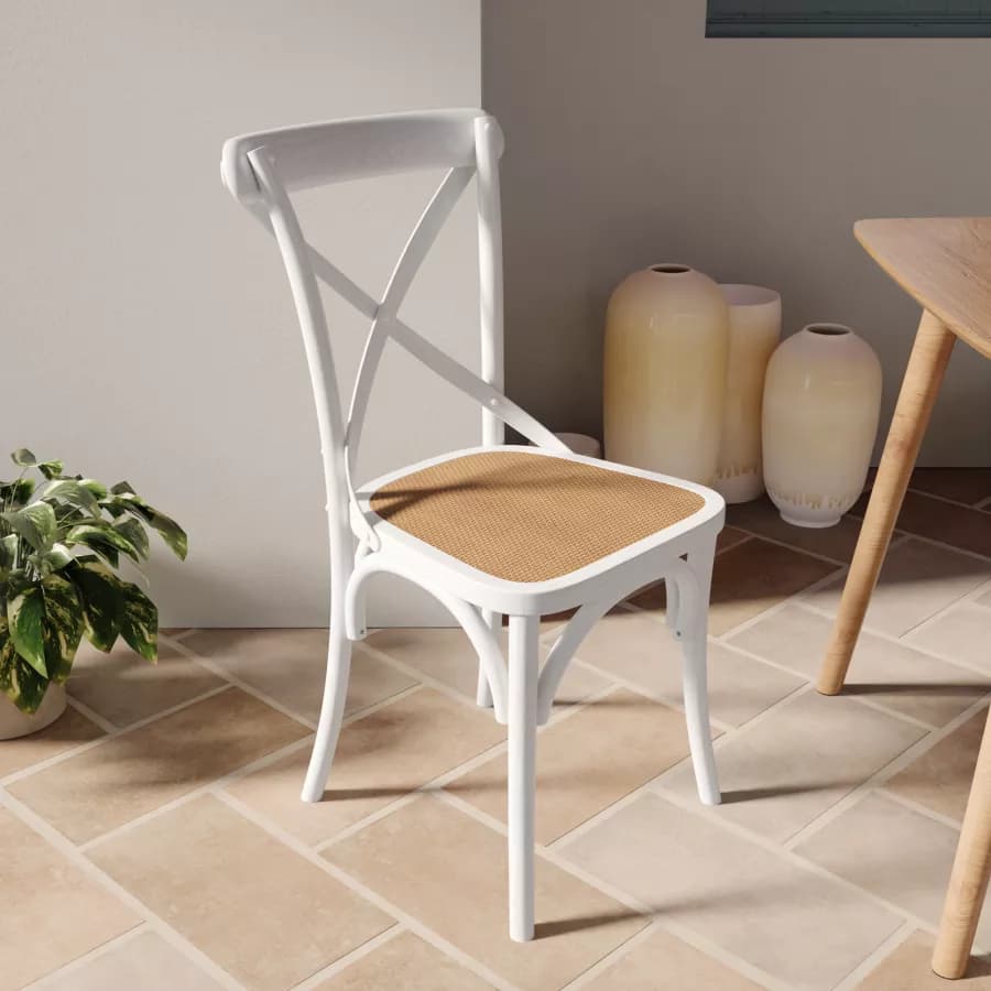 Sedia in legno di olmo bianco con seduta in rattan - Giulietta