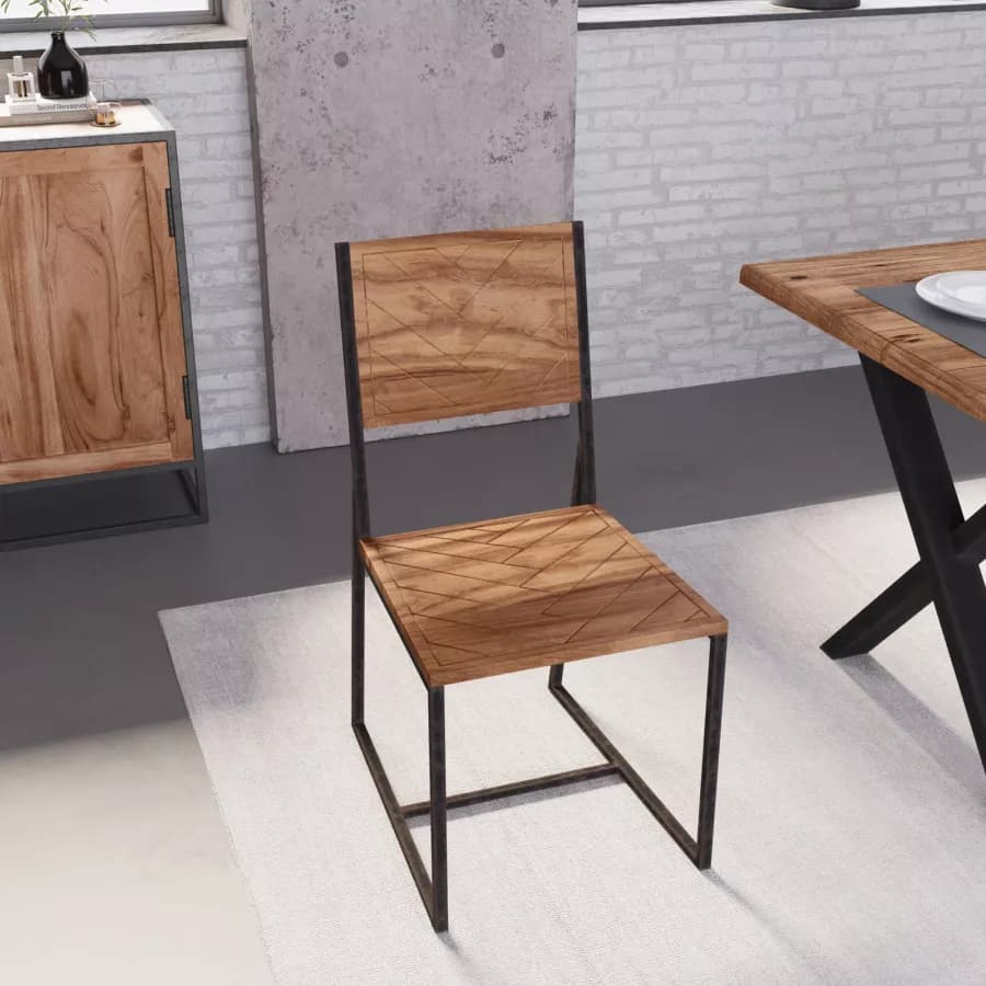 Sedia in legno di acacia con gambe a slitta in metallo nero - Freia Acacia