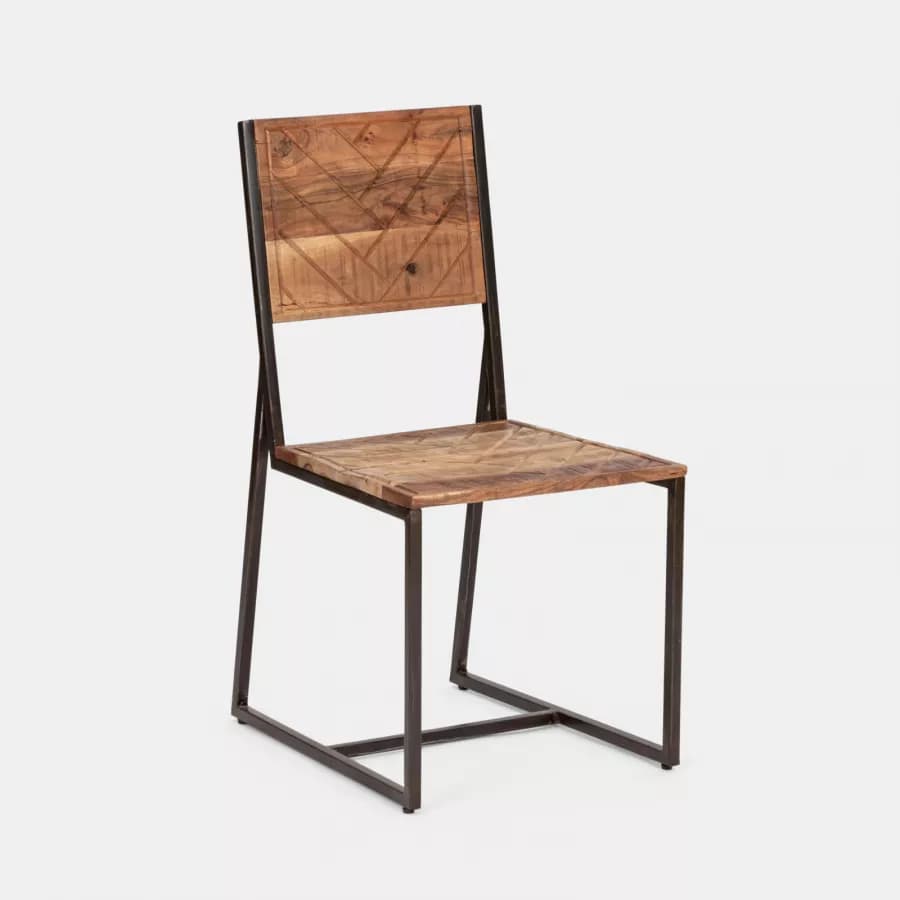 Sedia in legno di acacia con gambe a slitta in metallo nero - Freia Acacia