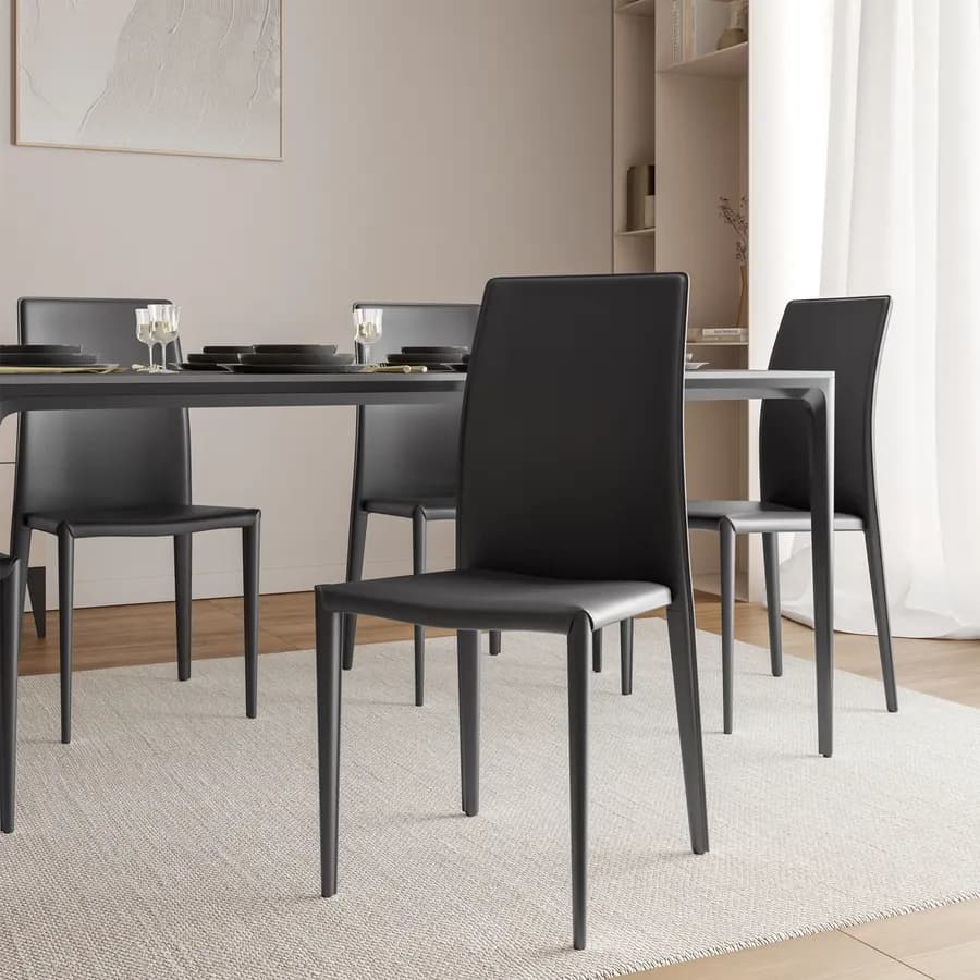Sedia in similpelle antracite con gambe in metallo rivestite - Manfredi