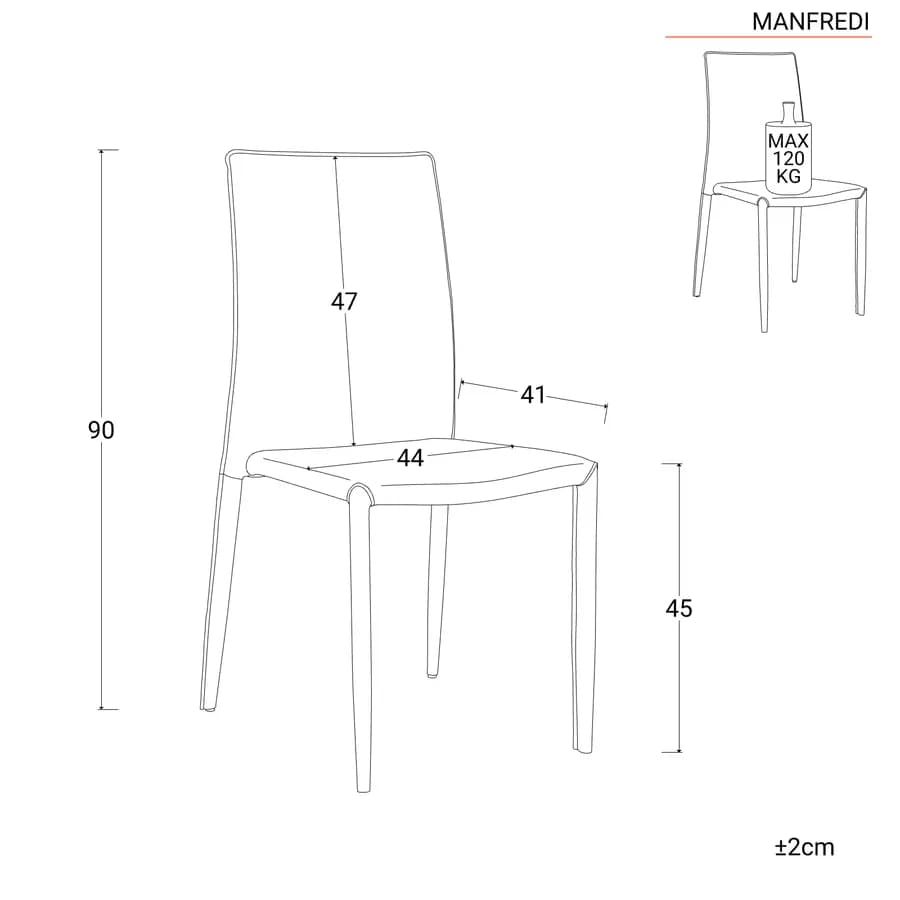 Sedia in similpelle antracite con gambe in metallo rivestite - Manfredi