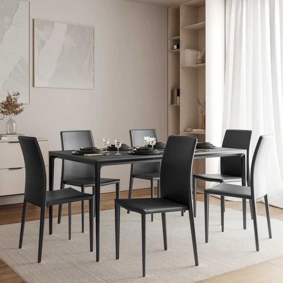 Sedia in similpelle antracite con gambe in metallo rivestite - Manfredi
