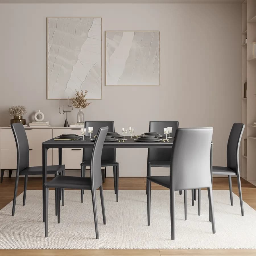 Sedia in similpelle antracite con gambe in metallo rivestite - Manfredi