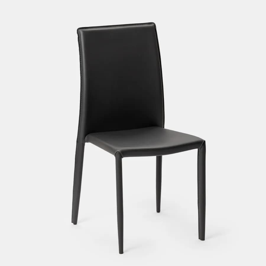Sedia in similpelle antracite con gambe in metallo rivestite - Manfredi