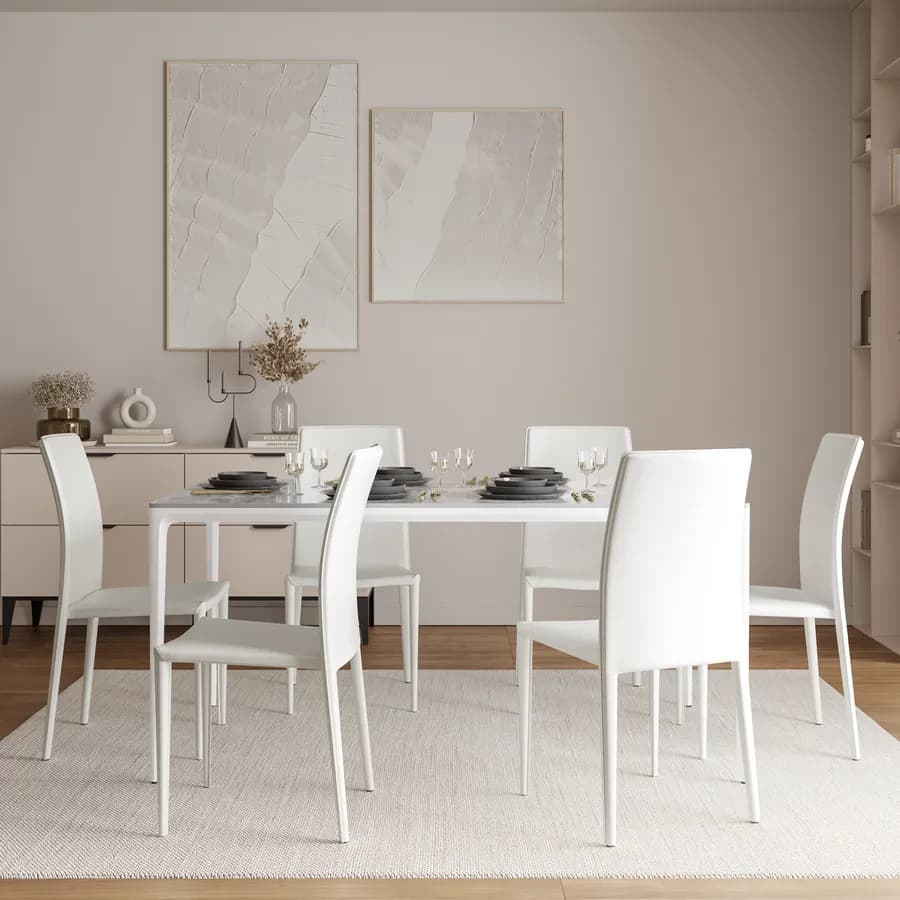 Sedia in similpelle bianca con gambe in metallo rivestite - Manfredi