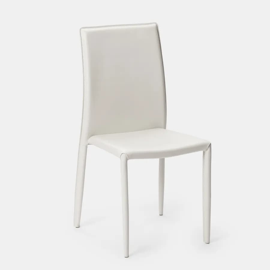Sedia in similpelle bianca con gambe in metallo rivestite - Manfredi