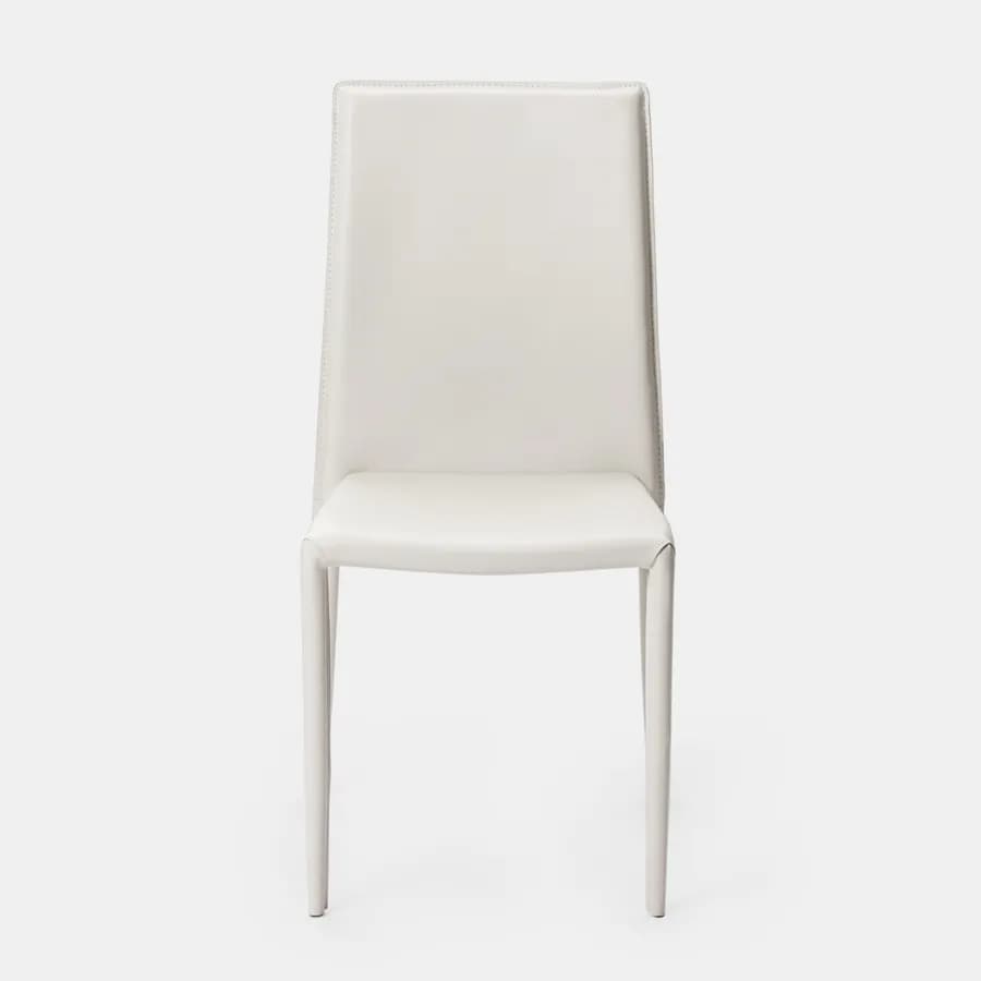 Sedia in similpelle bianca con gambe in metallo rivestite - Manfredi