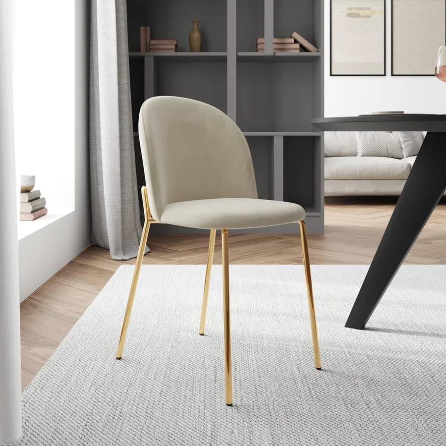 Sedia in velluto beige con gambe in metallo finitura oro - Zilla
