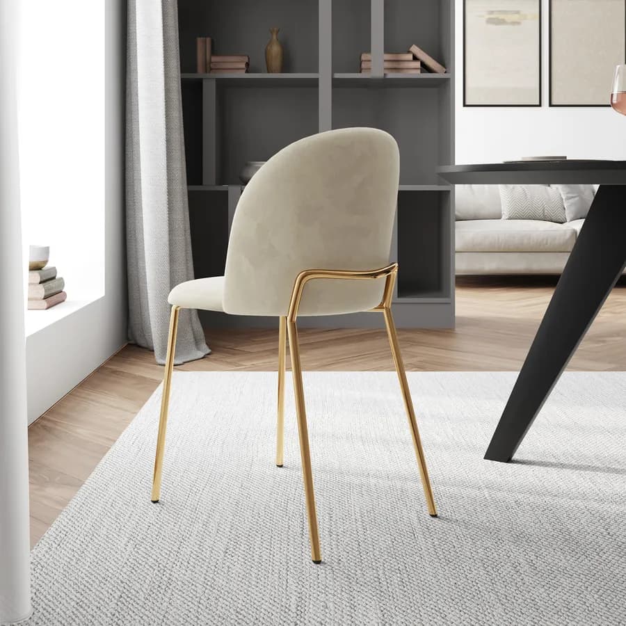 Sedia in velluto beige con gambe in metallo finitura oro - Zilla