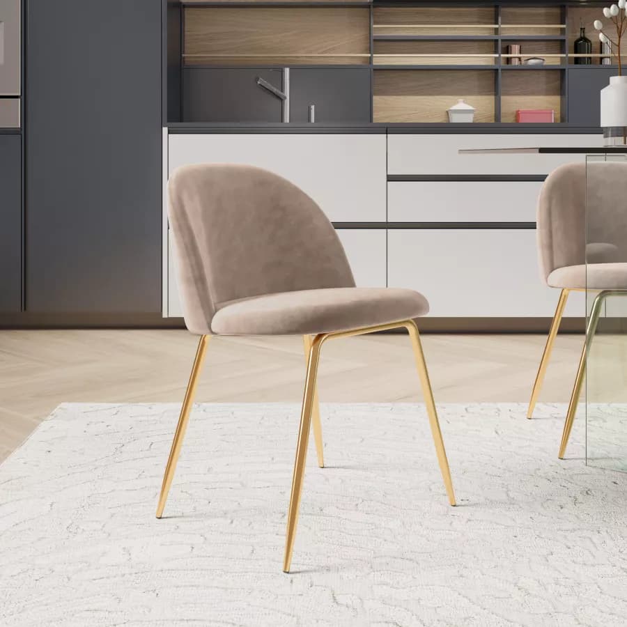 Sedia in velluto tortora con gambe oro - Melt