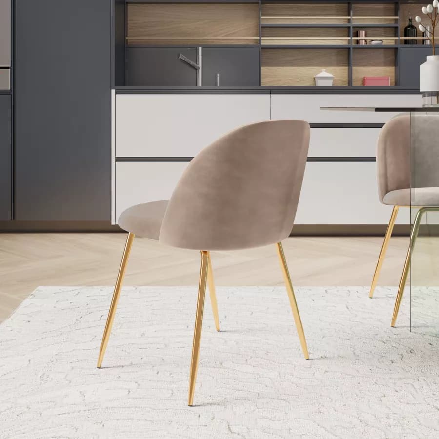 Sedia in velluto tortora con gambe oro - Melt