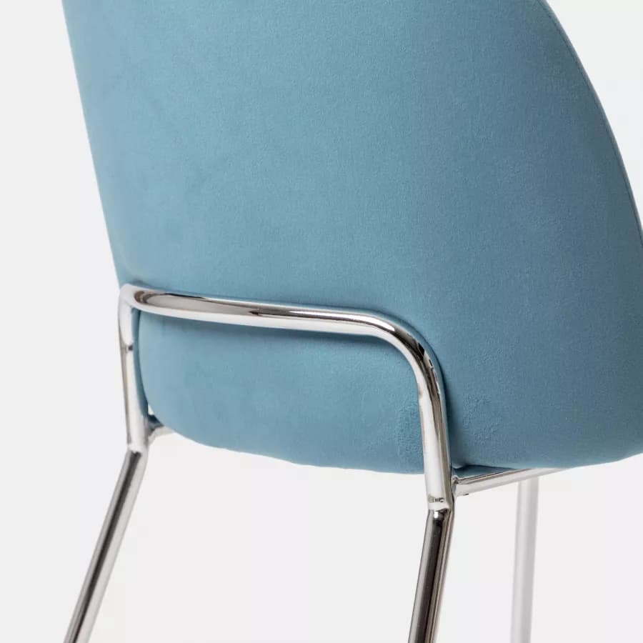 Sedia in velluto blu avio con gambe in metallo cromo - Zilla