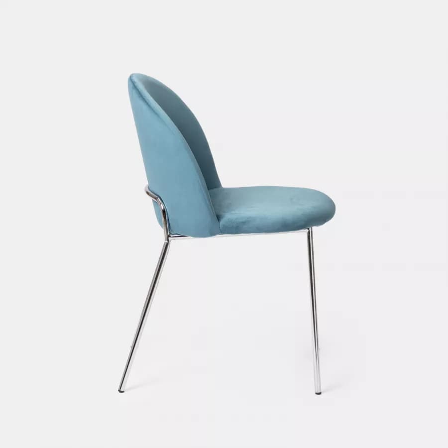 Sedia in velluto blu avio con gambe in metallo cromo - Zilla
