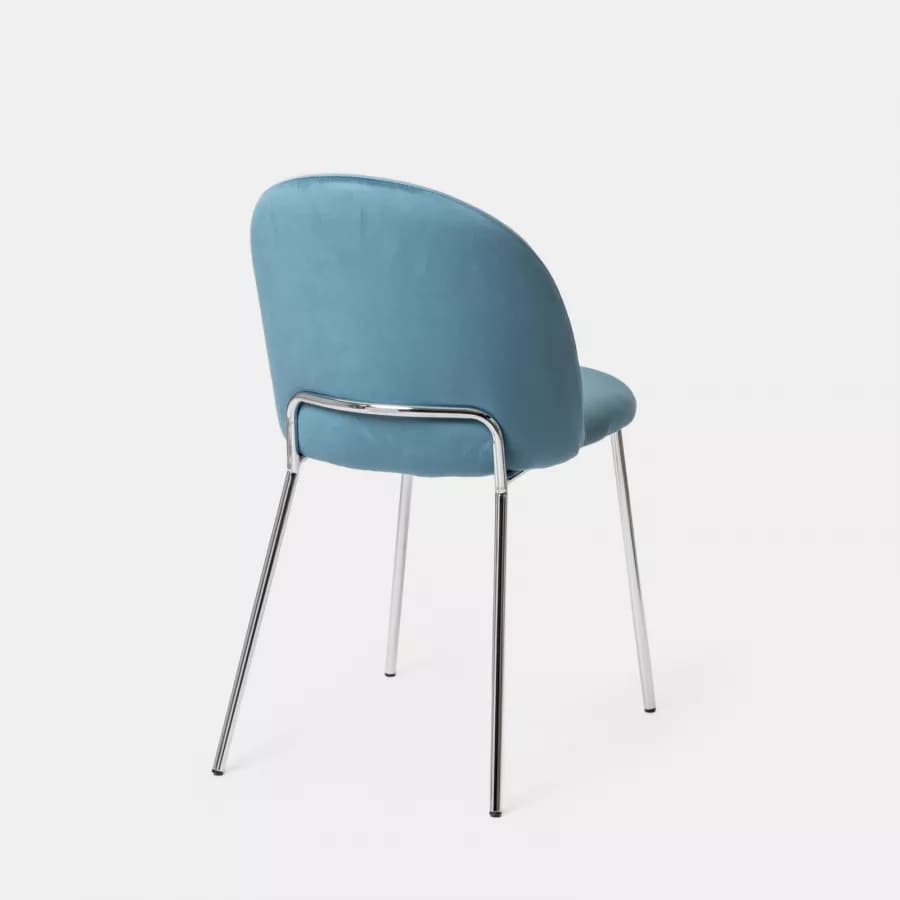 Sedia in velluto blu avio con gambe in metallo cromo - Zilla