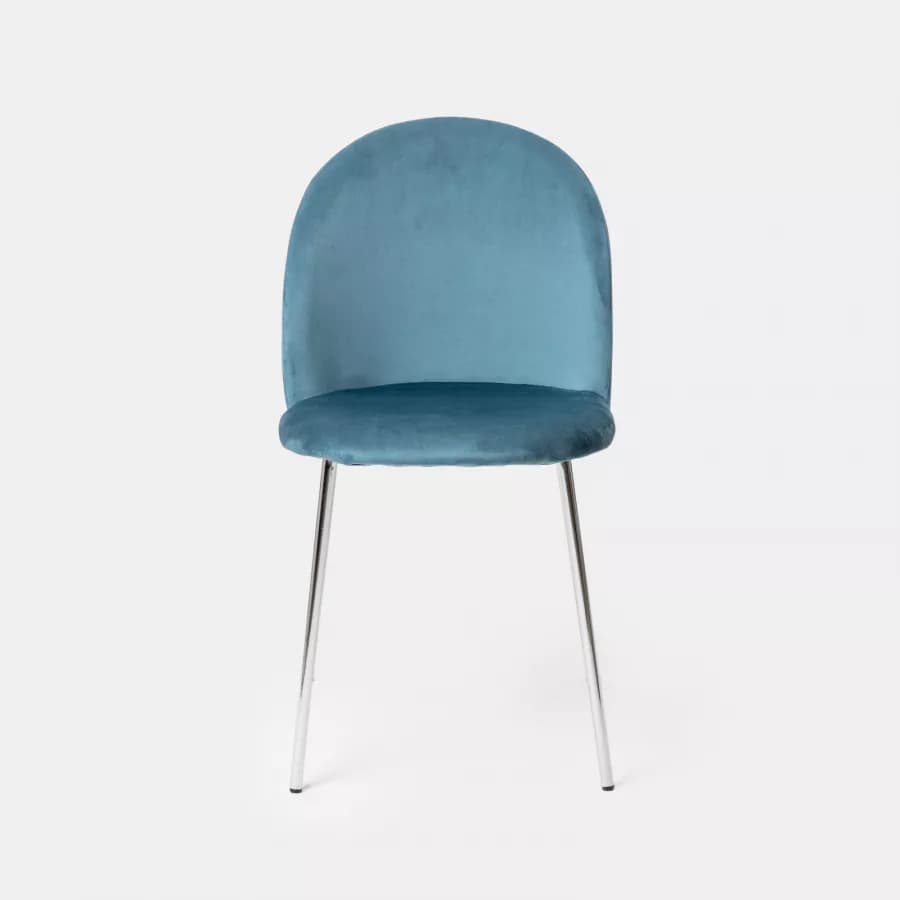 Sedia in velluto blu avio con gambe in metallo cromo - Zilla