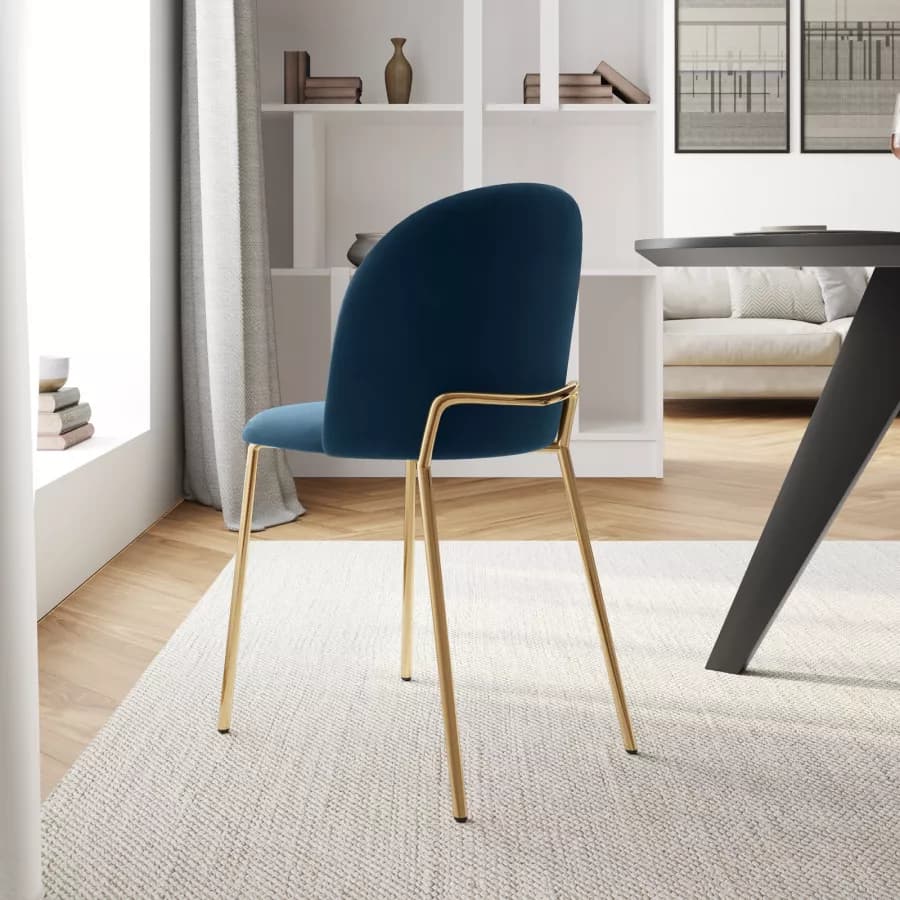 Sedia in velluto blu petrolio con gambe in metallo finitura oro - Zilla